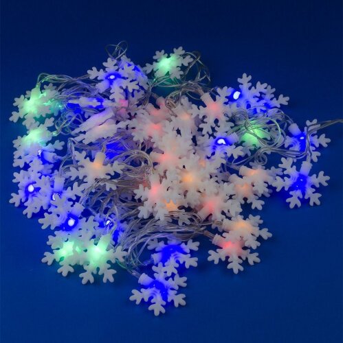 ULD-S0700-050-DTA MULTI IP20 SNOWFLAKES-3 Гирлянда светодиодная с контроллером Снежинки-3, 50 светодиодов, 7 м, разноцветная, IP20.провод прозрачный - фото 1