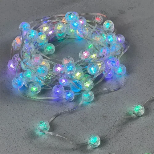 Гирлянда Шарики Смарт 10м Разноцветная с Управлением 5В, Диаметр Шарика 20мм, 100 LED, Провод Прозрачный ПВХ, IP44. Фото 2.