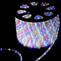 Светодиодный Дюралайт Ø13 мм Бело-Сине-Красный 220В, 36 LED/м, Свечение 360°, IP65, Бухта 96м