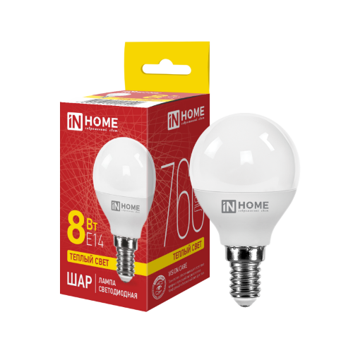 Лампа светодиодная LED-ШАР-VC 8Вт 230В Е14 3000К 760Лм IN HOME - Фото 2