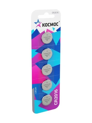Элемент питания литиевый CR2016 5хBL (блист.5шт) КОСМОС KOC20165BL - фото