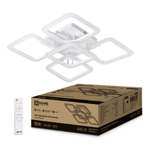 Светильник светодиодный ELEGANT ARIS-W 90Вт 230В 3000-6500K 590х590х130мм c пультом ДУ белый IN HOME - Фото 2