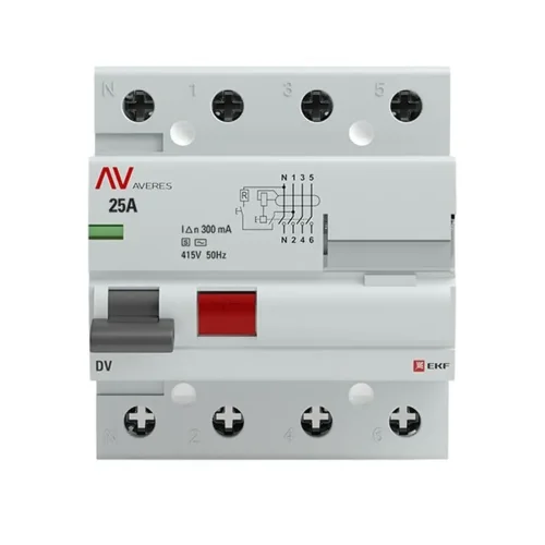 Выключатель дифференциального тока (УЗО) 4п 25А 300мА тип S DV AVERES EKF rccb-4-25-300-s-av - фото 3