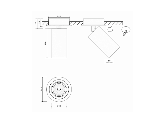 'Крепление сменное М4 для светильников MINI VILLY, поворотное встраиваемое, цвет Черный, MINI-VL-M4-BL. Фото 2