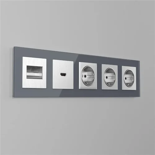 Розетка с заземлением (cеребряный рифленый) W1171009 - фото 3