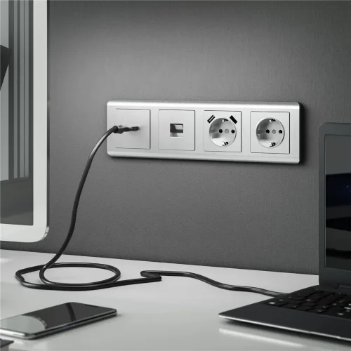 Розетка с заземлением (cеребряный рифленый) W1171009 - фото 5