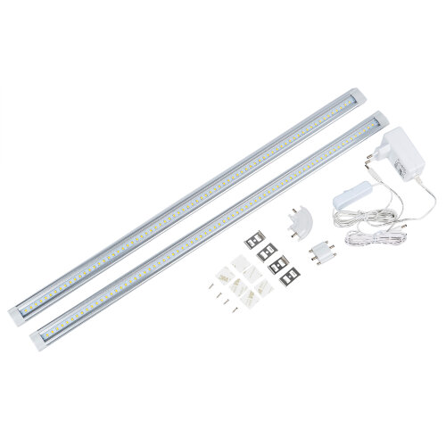 ULM-F45-2x6W-4500K IP20 SILVER Светильники светодиодные для мебели, набор из 2-х шт, Механический выключатель, 600x25x8мм, 2x500Lm - фото 1