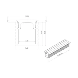 Алюминиевый профиль встраиваемый миниатюрный 771 (2000x13/7.6x9мм с рассеивателем, для лент до 5 мм)