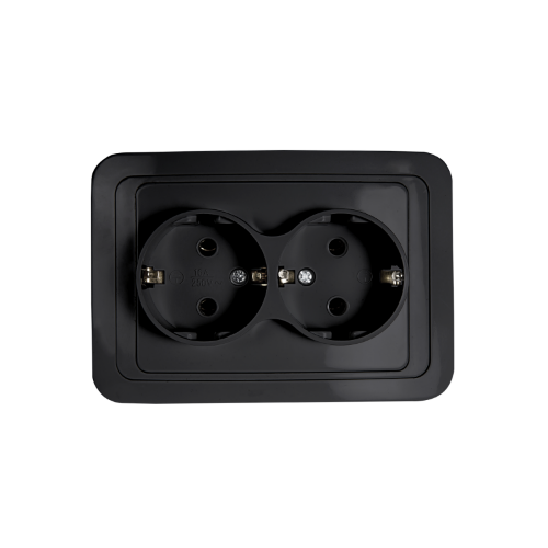 Розетка двойная с заземлением CLASSICO черная 2128B IN HOME - Фото