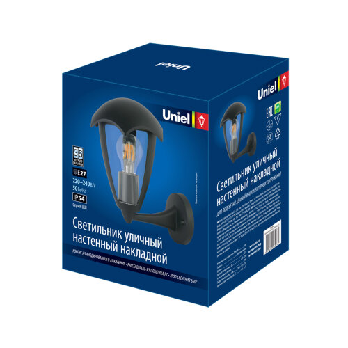 UUL-S80A 60W-E27 IP54 BLACK Светильник уличный, под лампу Е27, Архитектурный накладной, Корпус черный, TM Uniel - фото 2