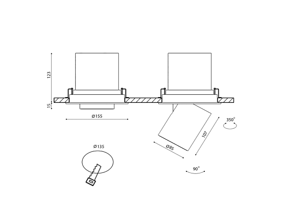 'Светильник светодиодный потолочный встраиваемый поворотно-выдвижной, серия SPL, Ч/Б, 25Вт, IP20, Теплый белый (3000К), SPL-R1-25-WW. Фото 5