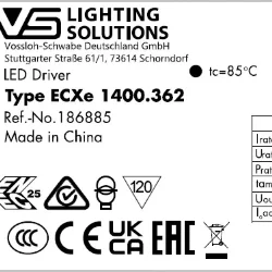 VS 100W/700-1400мА 72-144V NFC IP67 173x69x39мм - Влагозащищённый драйвер для светодиодов Vossloh-Schwabe ECXe 1400.362