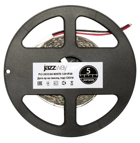 Лента светодиодная PLS 2835/120-12V 12Вт/м 6500К холод. бел. IP20 (уп.5м) JazzWay 2859051 - фото