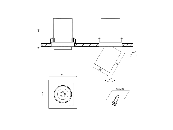 'Светильник светодиодный потолочный встраиваемый поворотно-выдвижной, серия SPL, Ч/Б, 12Вт, IP20, Теплый белый (3000К), SPL-SQ1-12-WW. Фото 3