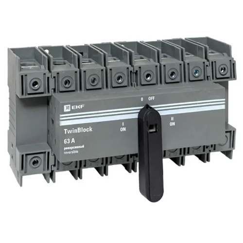 Рубильник 4п 63А реверсивный с рукояткой для прямой установки TwinBlock EKF tb-s-63-4p-rev - фото