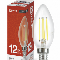 Лампа светодиодная LED-СВЕЧА-deco 12Вт 230В Е14 4000К 1350Лм прозрачная IN HOME