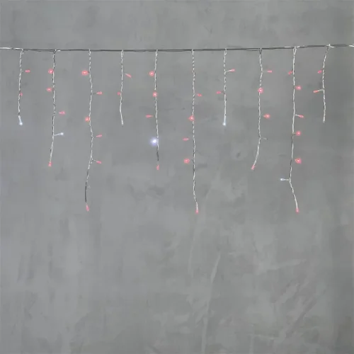 Гирлянда Бахрома 3,1 x 0,5 м Красная с Мерцанием Белого Диода 220В, 150 LED, Провод Прозрачный ПВХ, IP54. Фото 6.