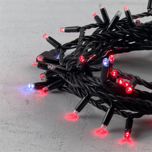 Гирлянда Нить 10м Красная с Мерцанием Белого Диода 220В, 75 LED, Провод Черный Каучук, IP65. Фото 2.