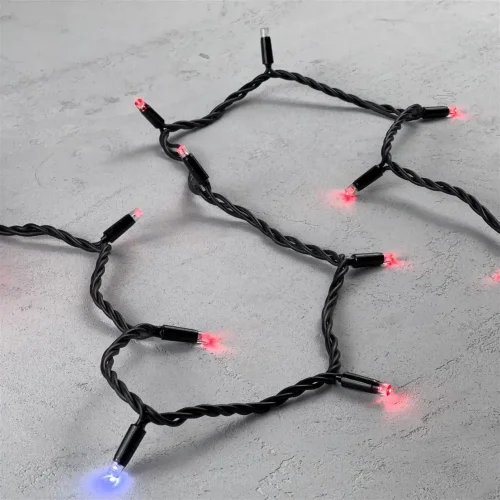 Гирлянда Нить 10м Красная с Мерцанием Белого Диода 220В, 75 LED, Провод Черный Каучук, IP65. Фото 3.