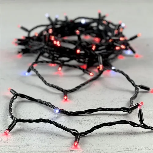 Гирлянда Нить 10м Красная с Мерцанием Белого Диода 220В, 75 LED, Провод Черный Каучук, IP65. Фото 6.