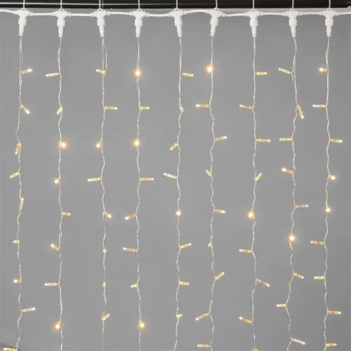 Гирлянда Занавес с Колпачком 2 x 3 м Экстра Тепло-Белый 220В, 600 LED, Провод Прозрачный ПВХ, IP65. Фото 1.