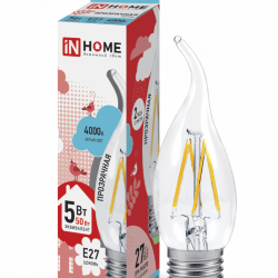 Лампа светодиодная LED-СВЕЧА НА ВЕТРУ-deco 5Вт 230В Е27 4000К 450Лм прозрачная IN HOME