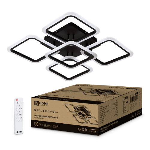 Светильник светодиодный ELEGANT ARIS-B 90Вт 230В 3000-6500K 590х590х130мм c пультом ДУ черный IN HOME - Фото 2