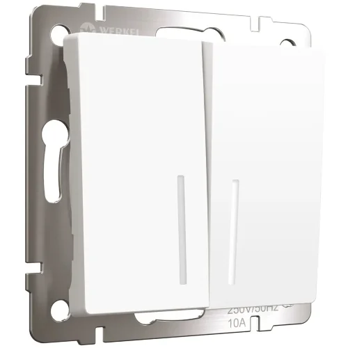 Выключатель двухклавишный проходной с подсветкой (белый матовый) W1122161 - фото