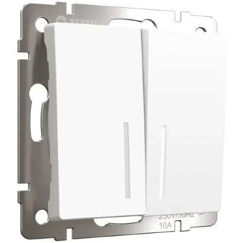 Выключатель двухклавишный проходной с подсветкой (белый матовый) W1122161 - фото