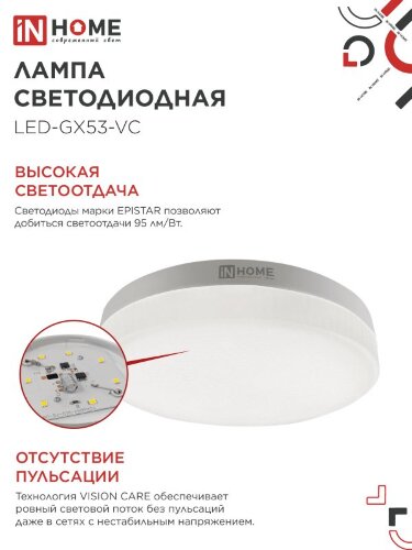 Лампа светодиодная LED-GX53-VC 4PACK 10Вт 230В 6500К 950Лм (4шт./упак.) IN HOME - Фото 7