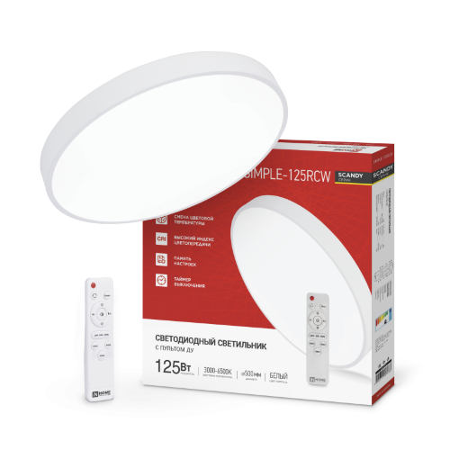 Светильник светодиодный SCANDY SIMPLE-125RCW 125Вт 230В 3000-6500K 10000Лм 500x50мм с пультом ДУ белый IN HOME - Фото