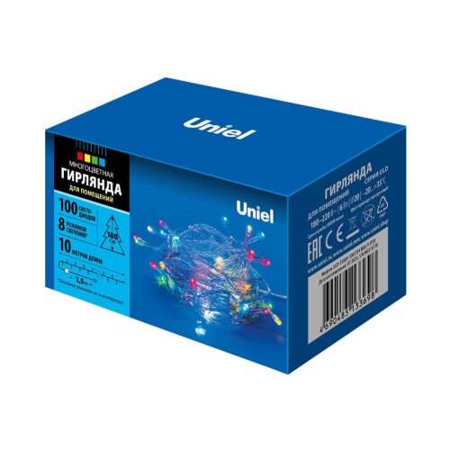 ULD-S1000-100-DTA MULTI IP20 Гирлянда светодиодная, 10м, 100 светодиодов, Разноцветный свет, Провод прозрачный - фото 9