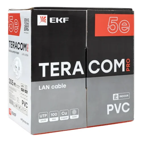 Кабель витая пара U/UTP кат.5E 4 пары 24 AWG solid PVC сер. (м) TERACOM PRO EKF TRP-5EUTP-04PVC-GY-IN3 - фото 3