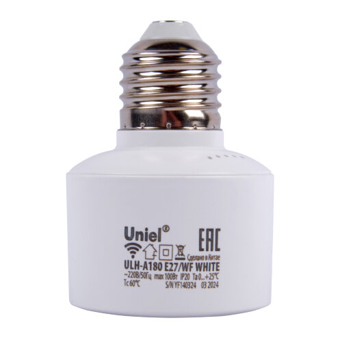 ULH-A180 E27-WF WHITE Умный патрон-адаптер Wi-Fi+Bluetooth, под лампу Е27, 220В, 100Вт, Белый, Голосовое управление+приложение UnielSmart, TM Uniel - фото 2