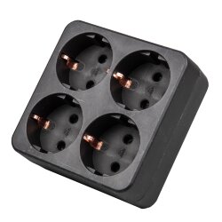 S-GES4-16S BLACK Разветвитель сетевой, с-з, 4 гнезда, 16А, 3500Вт, Черный