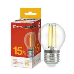 Лампа светодиодная LED-ШАР-deco 15Вт 230В Е27 3000К 1435Лм прозрачная IN HOME