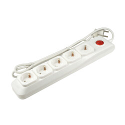 S-GSL5-3 WHITE Cетевой фильтр серии Lux, 3м Пвс 3x0.75, 5 гнезд, с-з, 10А, Защита от перенапряжения, короткого замыкания.