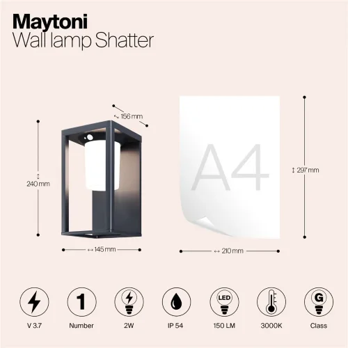 Настенный светильник (бра) Шаттер / Shatter 3000K 2Вт IP 54 (Графит) OSL457WL-L2GF3K - фото 10