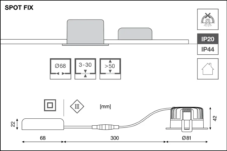 Светильник светодиодный встраиваемый 8W/940 DIM (Отсечка) 36° IP44 720Lm d81(68)x42 | DIP-переключатель | SPOT FIX | - LEDVANCE. Фото 6