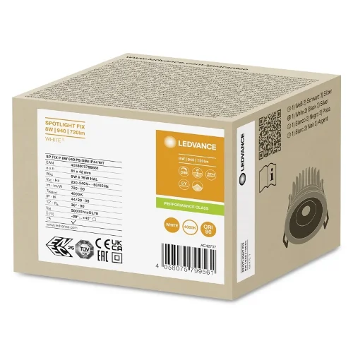 Светильник светодиодный встраиваемый 8W/940 DIM (Отсечка) 36° IP44 720Lm d81(68)x42 | DIP-переключатель | SPOT FIX | - LEDVANCE. Фото 8