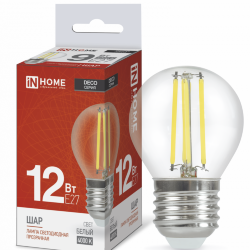 Лампа светодиодная LED-ШАР-deco 12Вт 230В Е27 4000К 1350Лм прозрачная IN HOME