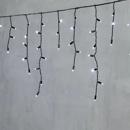 Гирлянда Бахрома с Колпачком 3,1 x 0,5 м Белая 220В, 120 LED, Провод Черный ПВХ, IP65. Фото 1.