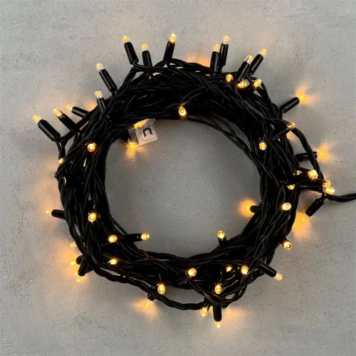 Гирлянда Нить 10м Экстра Тепло-Белая 24В, 75 LED, Провод Черный Каучук, IP65. Фото 1.