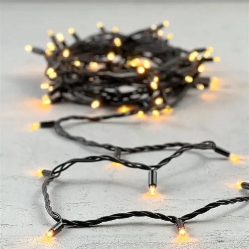 Гирлянда Нить 10м Экстра Тепло-Белая 24В, 75 LED, Провод Черный Каучук, IP65. Фото 6.