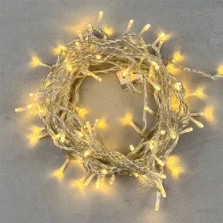 Гирлянда Нить 10м Тепло-Белая 220В, 100 LED, Провод Прозрачный ПВХ, IP54