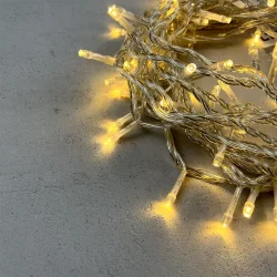 Гирлянда Нить 10м Тепло-Белая 220В, 100 LED, Провод Прозрачный ПВХ, IP54