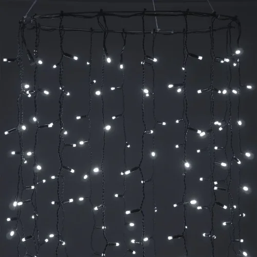 Гирлянда Занавес Облегченный c Колпачком 2 x 1 м Белый 220В, 200 LED, Провод Черный ПВХ, IP65. Фото 5.