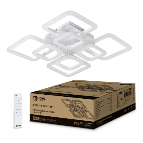 Светильник светодиодный ELEGANT ARIS-W 120Вт 230В 3000-6500K 590х590х130мм c пультом ДУ белый IN HOME - Фото 2
