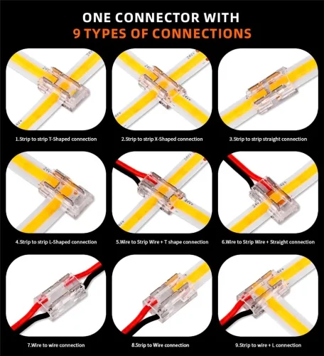 Коннектор универсальный H-M2P-8, 9 в 1 для COB и SMD светодиодных лент 8мм, 0-36В, 5А, C111 - фото II