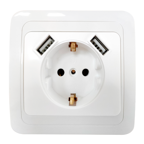 Розетка одинарная с заземлением CLASSICO с двумя USB белая 2047 IN HOME - Фото
